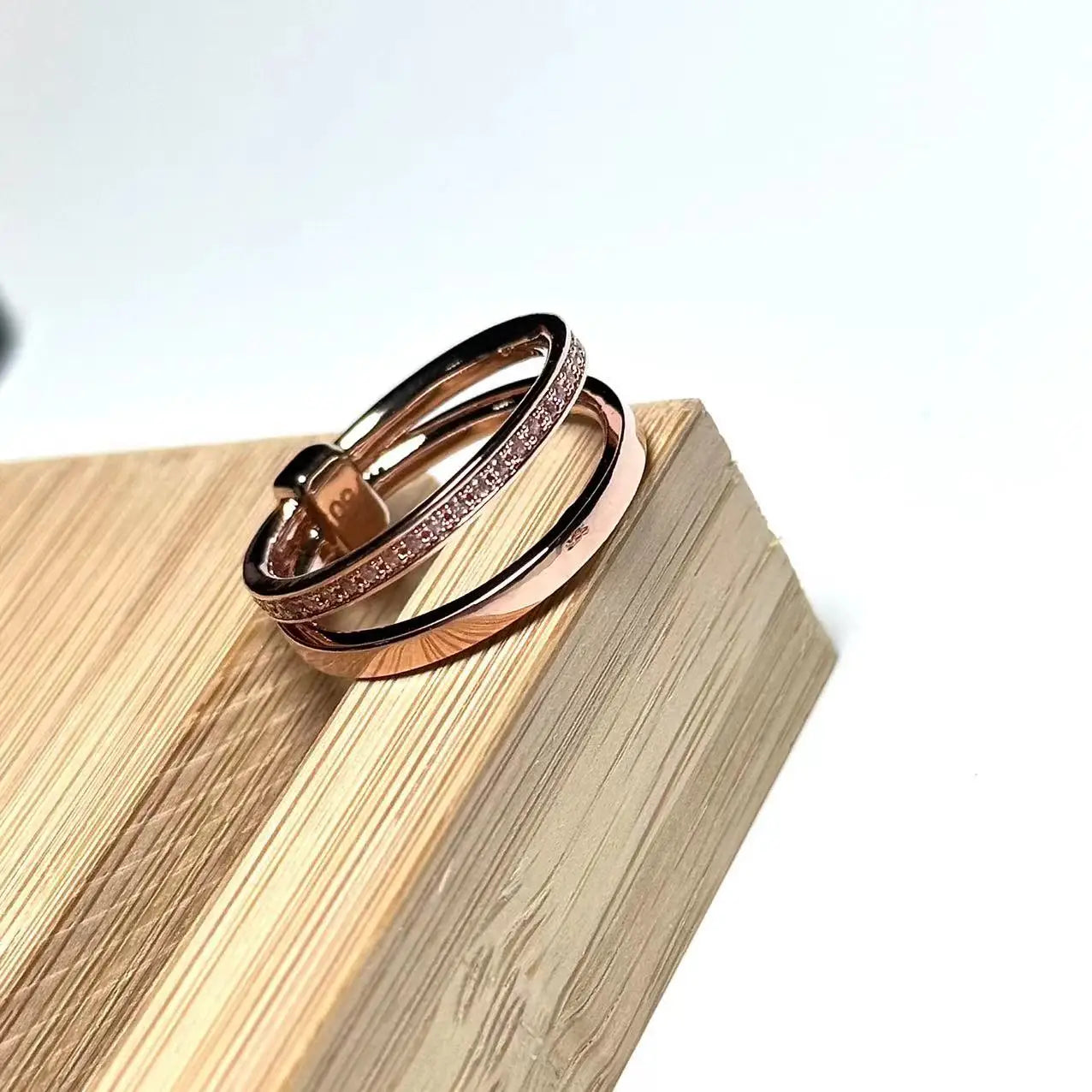 New Elegant P-Together Double-Hoop Zircon Ring Copper With Rose Gold Plated Fashion Jewelry Gift For Women