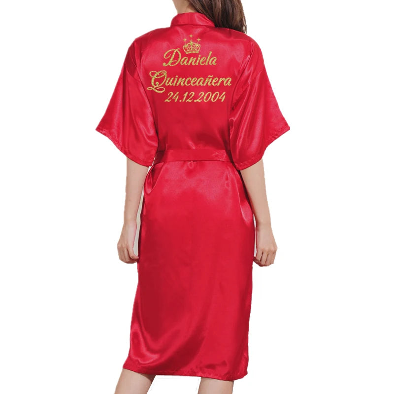 Customized Logo Bride Robe Wedding Bridesmaid Gift for Bridal Party Emulation Silk Soft Dress Home Bathrobe For Birthday Kimono