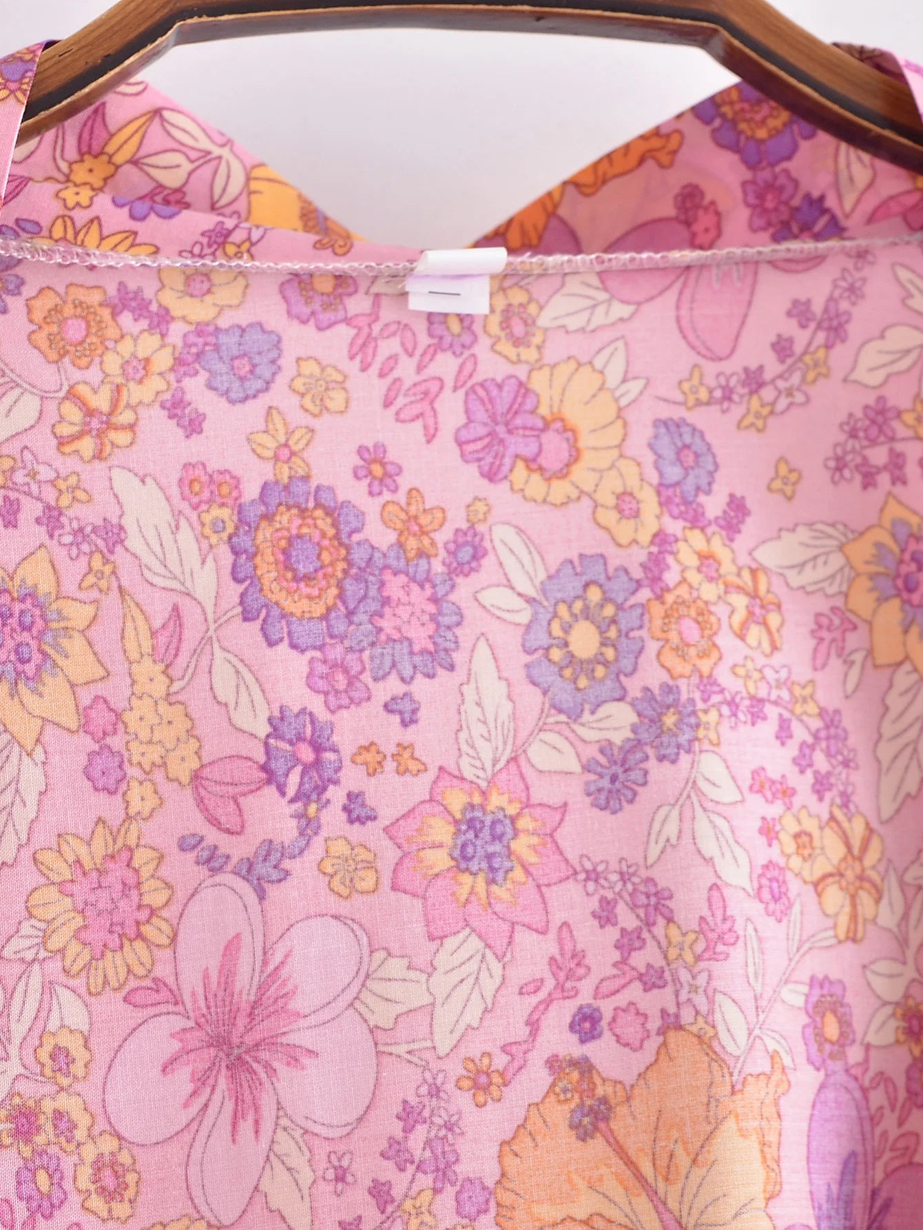 BOHO Women Blue With Pink Flower Print Kimono Shirt Holiday Tide Bow Sashes Mid Long Cardigan Summer Blouse Beach Cape