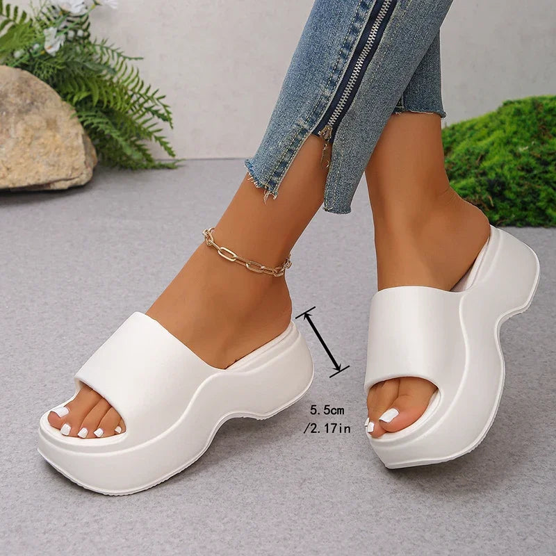 Chunky Platform Slippers for Women Summer 2025 Comfortable Wedge Heels Sandals Woman Solid Non Slip Eva Thick Sole Slides Shoes