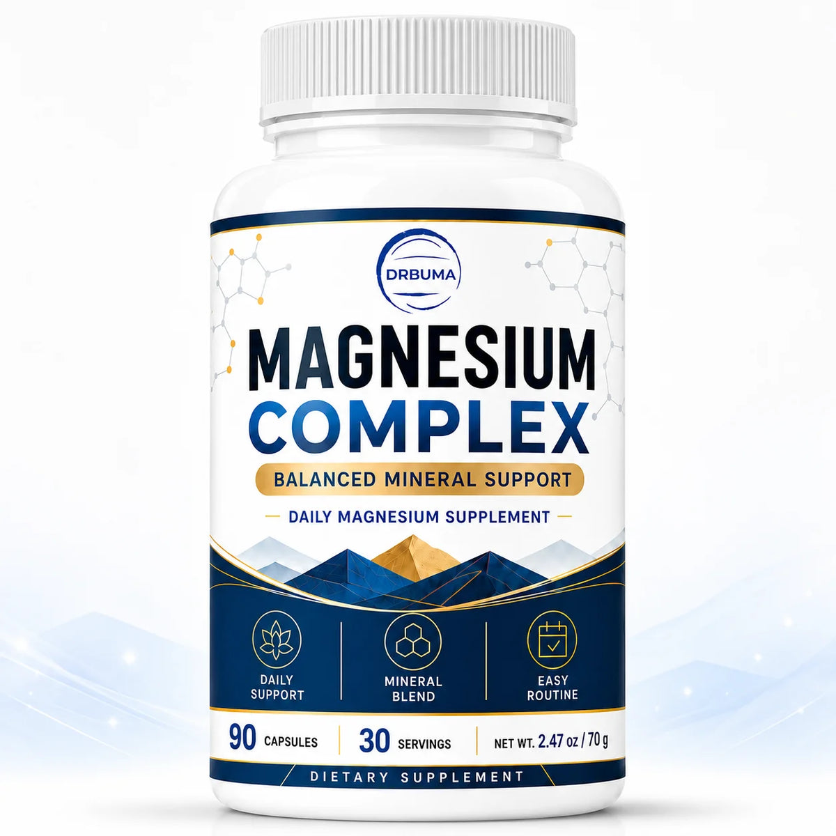 90-Count Magnesium Complex Capsules, Daily Dietary Nutritional Supplement for Adults, Large-Capacity Bottle with 30 Servings, Easy Daily Intake, Easy-to-Swallow Capsules, Ideal Choice for a Healthy Lifestyle