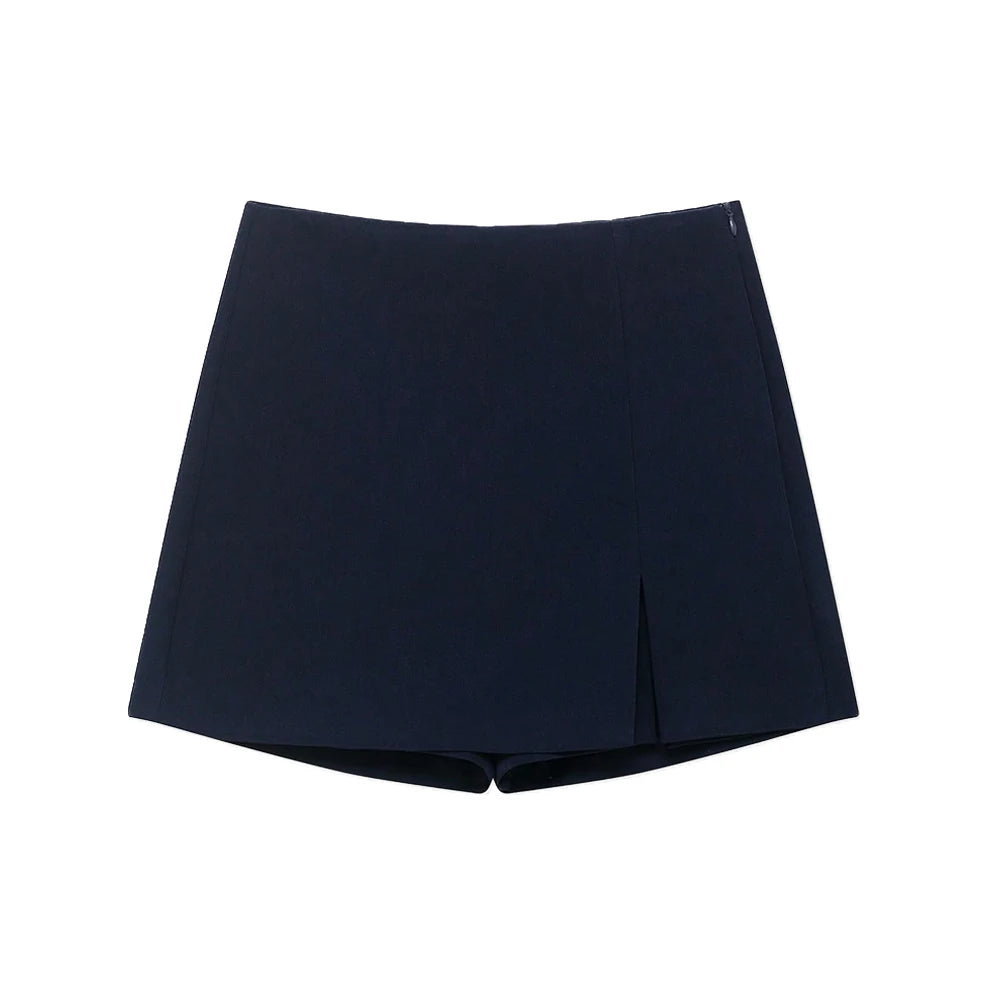 Women's High Waist Skort with Front Slit And Side Zipper Fashion Solid Shorts Skirt Female High Waist Skort Mujer