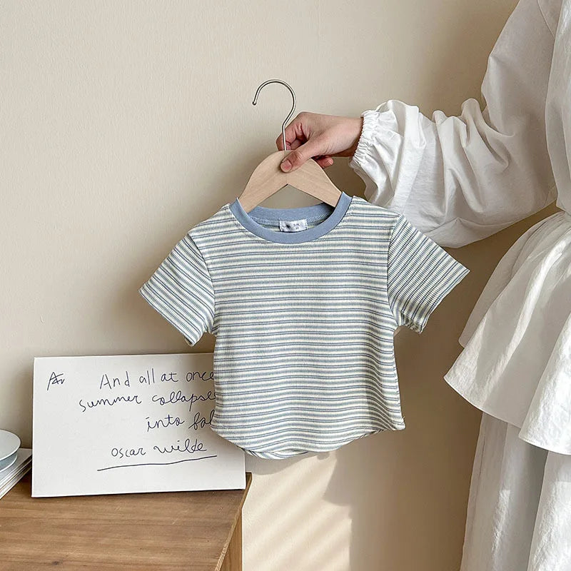 Children's Short Sleeve Boys Girls Summer New Striped T-shirt Baby Thin Bottoming Shirt Casual Wear