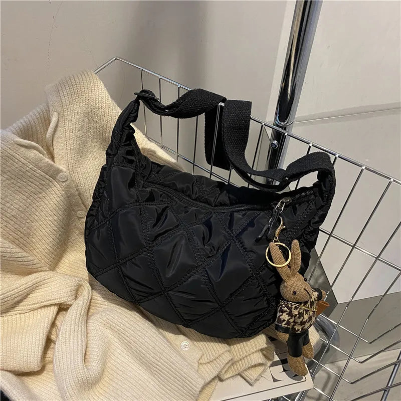 Crossbody Bags for Women's, Lightweight Shoulder Purse with Cute Rabbit Pendant Adjustable Strap Casual Handbag for Commute