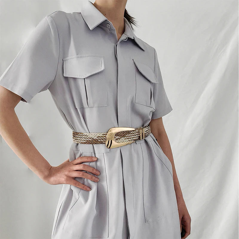 Fashion Women PP Straw Belt Bohemian Wide Elastic Waist Belt Braided Waistbelt Summer Casual Dress Waistband Apparel Accessories