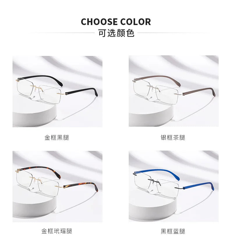 Rimless Photochromic Reading Glasses Auto Color Changing Light Sensitive Presbyopia Glasses Ultralight Frameless Eyeglasses for