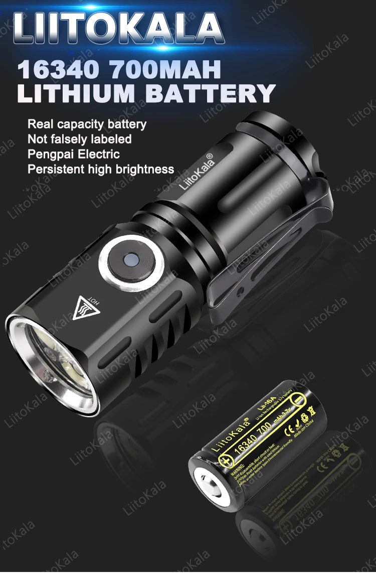 LiitoKala LF-536 LF-535 LED white laser Mini Flashlight 16340 700mAh Rechargeable Battery