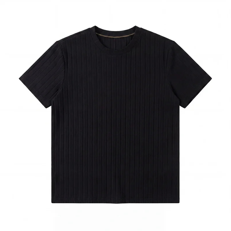 Men's Minimalist Crew Neck Ribbed T Shirt Comfortable Elastic Fabric Short Sleeve For Office And Casual Wear