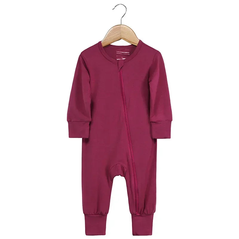 Baby Romper Bamboo Fiber Baby Boy Girl Clothes Newborn Zipper Footies Jumpsuit Solid Long-Sleeve Baby Clothing Pajamas 3 6 9 12M