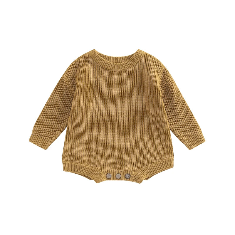 Newborn Baby Girl Boy Autumn Winter Clothes Solid Color Knit Long Sleeve Sweater Rompers Jumpsuit Casual New born Warm Outfits