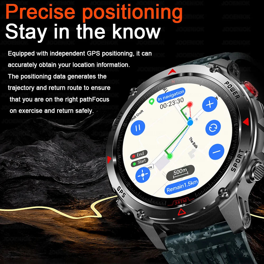 2025 New Outdoor Millitary Smart Watch Men GPS Positioning 540mAh Battery Waterproof Sports Fitness Tracker BT Call Smartwatch