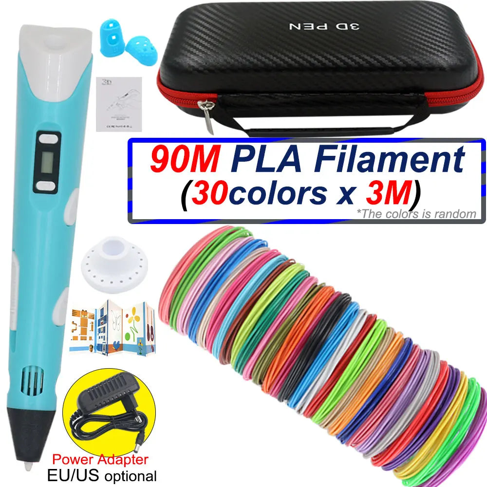 Surprising Children's 3D Printing Pen Set with LCD Display,Power adapter,Travel Case,PLA Filament,Kids Birthday Christmas Gift