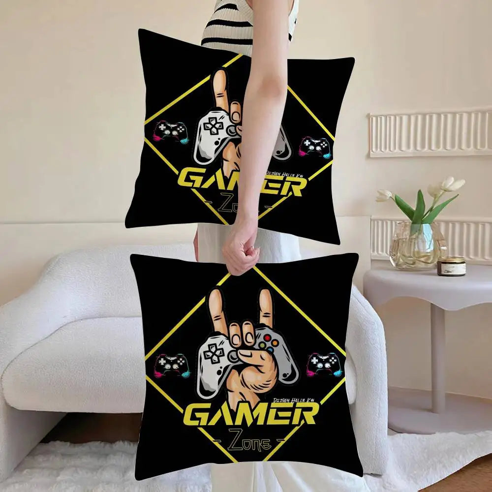 Colorful Graffiti Game Gamepad Pillow Case Anti-dustmite Pillowcase Invisible zipper silky Sofa cushion cover