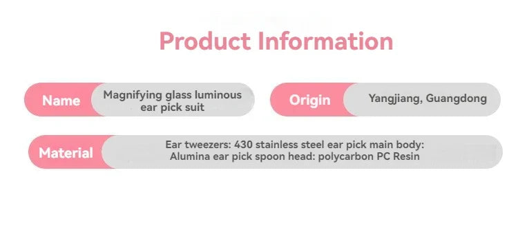 Stainless Steel Ear Scoop Light Visual Ear Cleaner Soft-Touch Ear spoon Head Ear Cleaning Tool Set for Safe Home Use