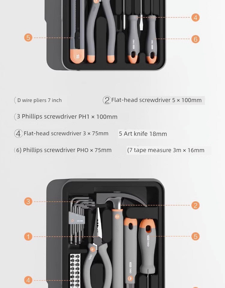 Deli Home Daily For Home Wire Cutter Hammer Lithium Electric Drill Emergency Repair Multifunctional Suit Tool H1001