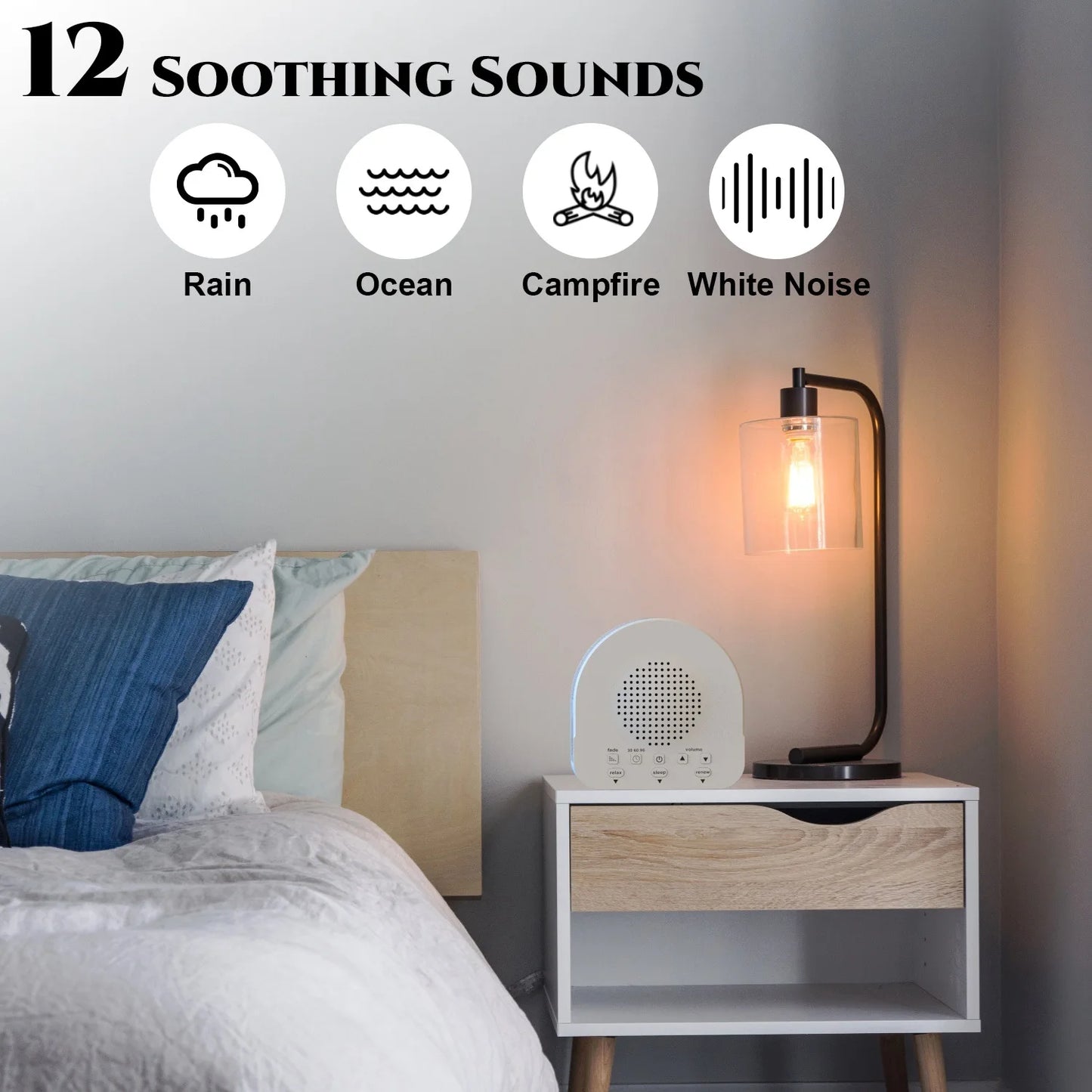 White Noise Sound Machine Portable Baby Sleep Machine Sounds Volume Adjustable Built-in Rechargeable Battery USB