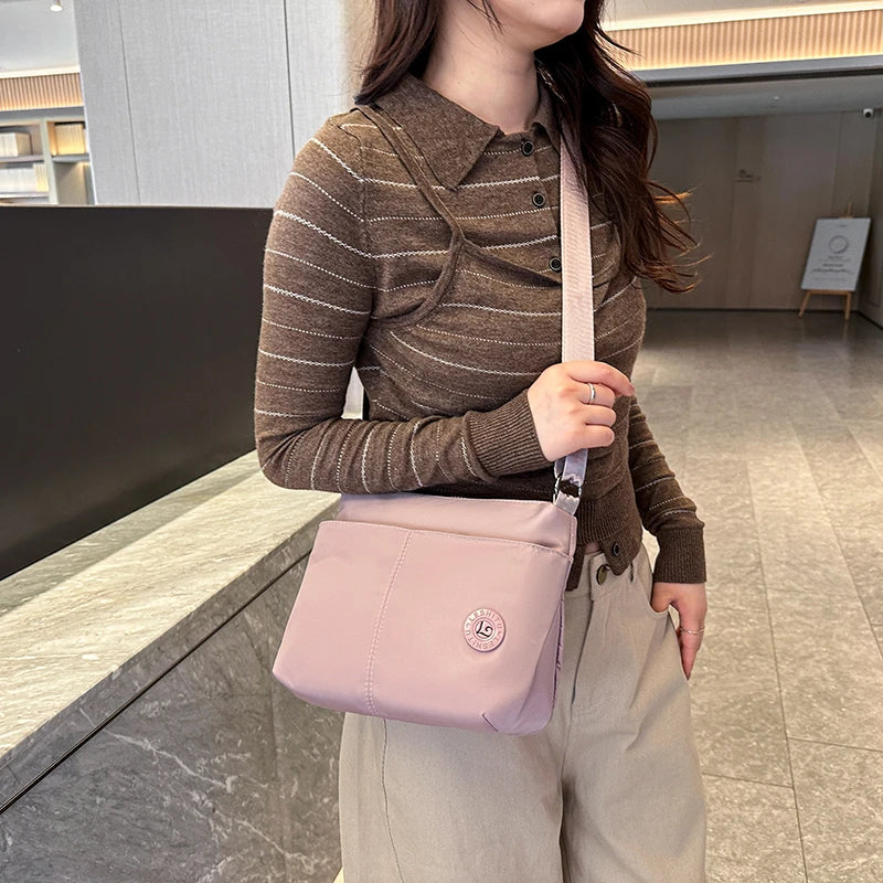 Women Crossbody Bag Multi-Pocket Organizer Lightweight Nylon Wide Strap Messenger Purse Commute Travel Outdoor Solid Minimalist