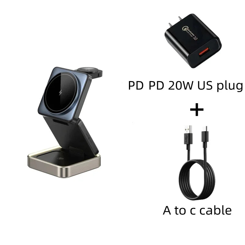 Wireless Charger 3-in-1,Portable Travel Foldable Charger Aluminum Stand for iPhone 15 14 13 12 Pro Max Plus Watch & Airpods