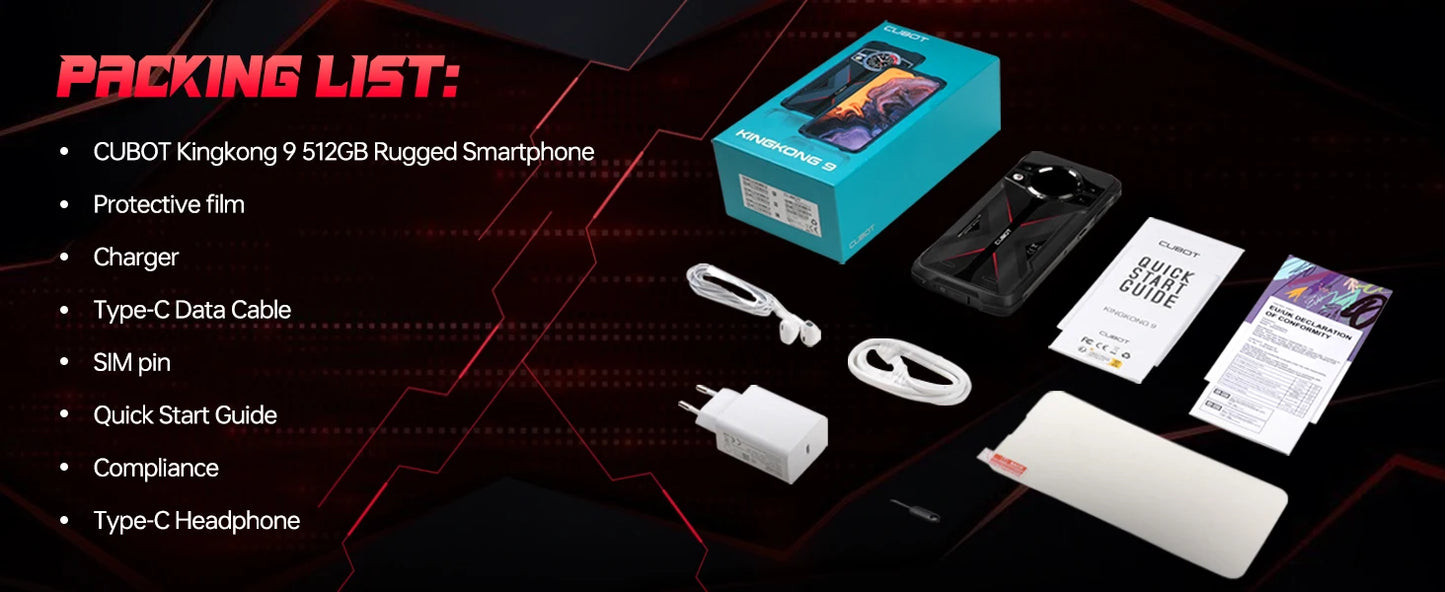 CUBOT KingKong 9,Android 14,24GB+512GB/1TB,10600mAh/33W,100MP+24MP Night Vision,6.58''FHD+1.35"Mini Screen,4G Dual SIM/NFC/IP68