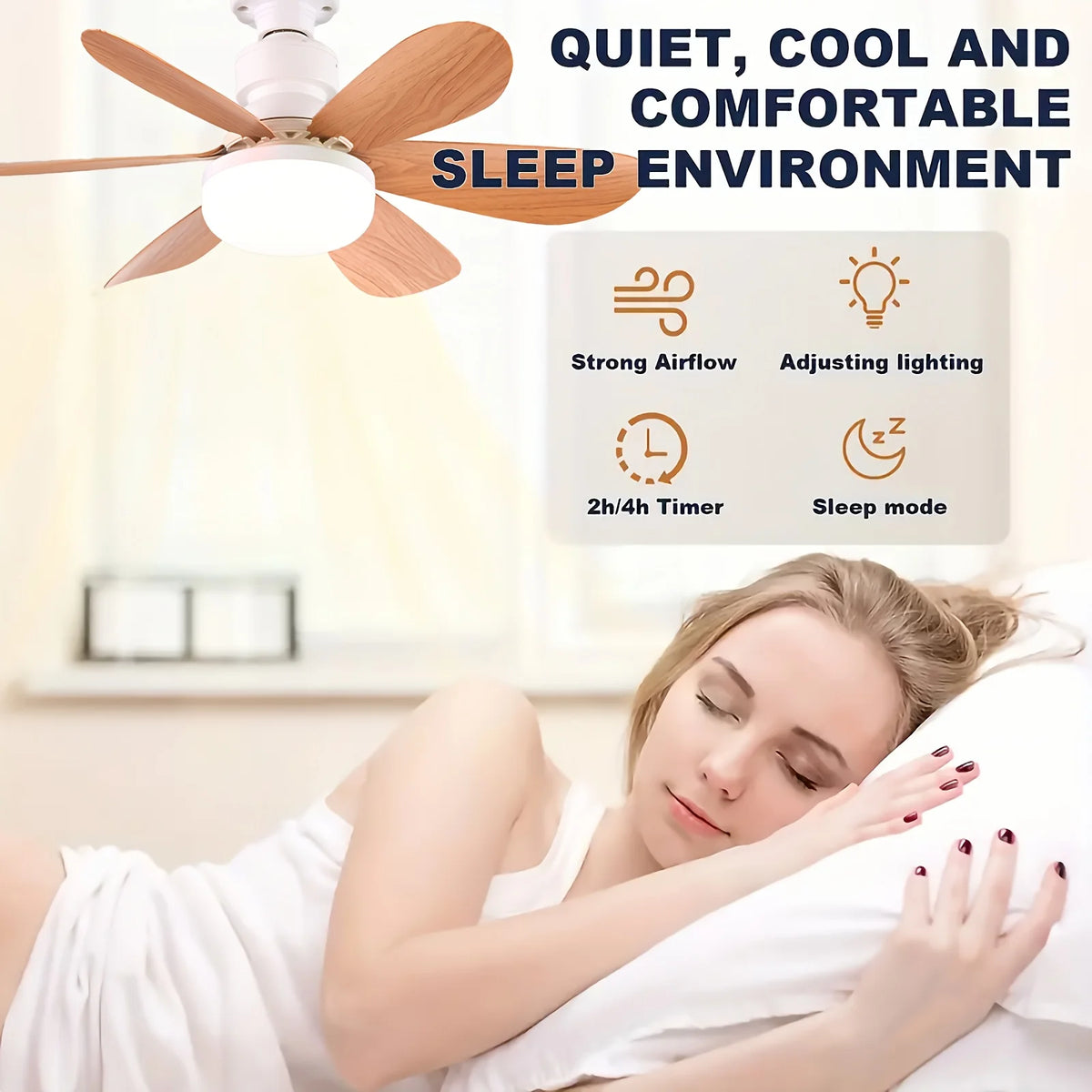 E26/E27 Lamp Holder Fan Light, Smart Ceiling Fan with Light and Remote Control, Easy to Install, Suitable for Bedrooms, Kitchens