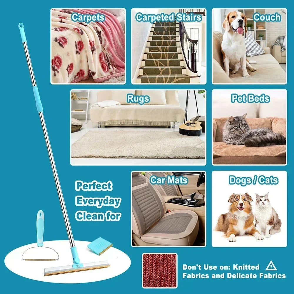 Pet Hair Remover Set Carpet Rake for Pet Hair Removal Adjustable Long Handle Dog Cat Hair Broom Reusable Fur Lint Remover