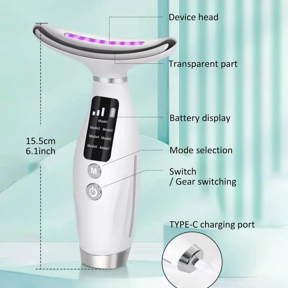 USB Rechargeable Anti Wrinkle Facial Massager 7color Neck Face Beauty Skin Tighten Facial Lift Device Reduce Double Chin Tool