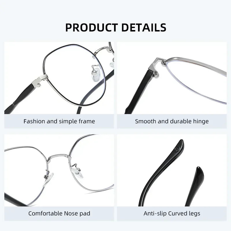 Progressive Multifocal Glasses Anti Blue Light Reading Glasses Fashion Women Men Metal Near and Far Presbyopic Eyewear Diopter