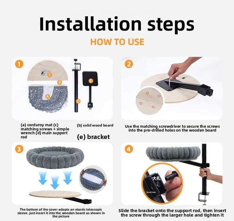 Desktop Cat Winter Bed Round Indoor Cats Comfortable Soft Desk Nest Pet Bed for Kitten Adjustable Height Cat Climbing Frame