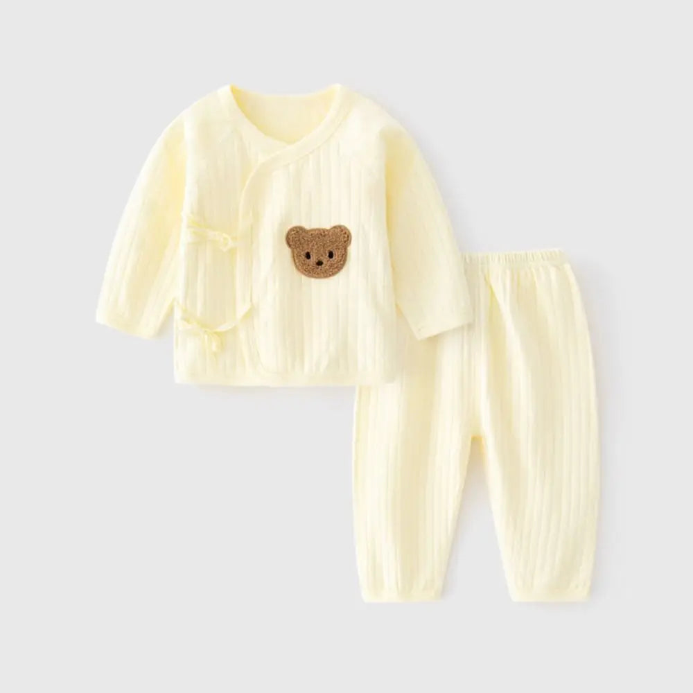 2Pcs/set Cartoon Bear Baby Cardigans Sets Soft Cotton Long Sleeve Baby Cardigans+Long Pants Sets 0-6 Months Solid colors