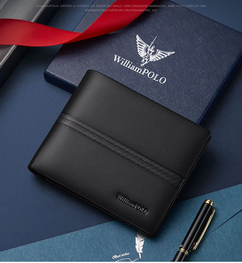 Luxury men's short leather wallet 2024 new large capacity multi-card money clip boys gift thin money clip
