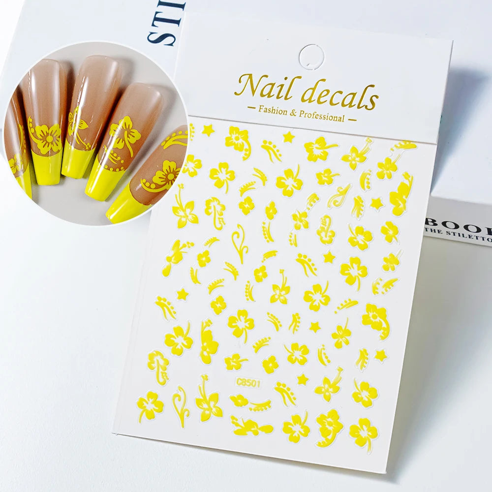 1Pc 3D Lavendar Flowers Stickers for Nails Spring Sakura Floral Leaves Self-Adhesive Sliders Decals Art Manicure for Decoration