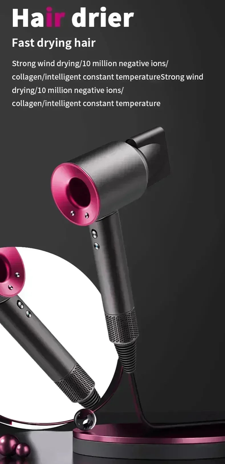 5 in 1 Professional Hair Dryer, with Hot and Cold Air Functionality - Lightweight and Thermostatic Styling Tool for Smooth Hair