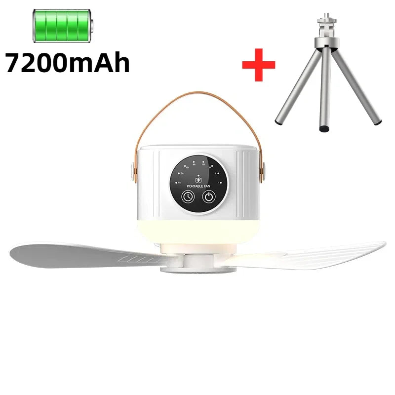7200mAh Remote Control Timing USB Ceiling Fan 4 Gears Detachable Blade Portable Silent Cooling Outdoor Tripod Tent Camping Fan