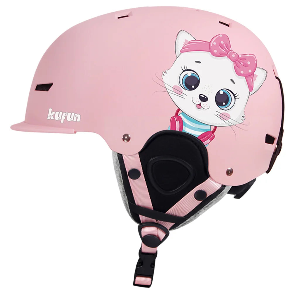 KUFUN Ski Helmet Earmuffs Winter Snow Sports Snowboard Skateboard Skating Cute Animal Lady Men Adult Kids Winter Safety Children