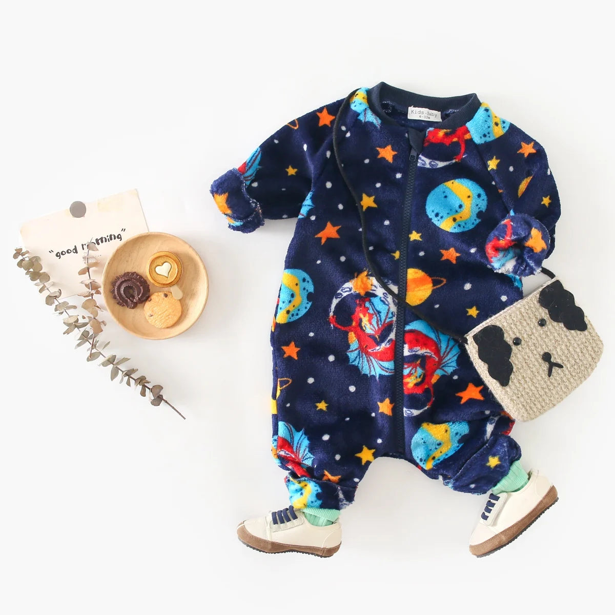 Sanlutoz Cute Fleece Winter Baby Rompers Clothing Zipper Long Sleeve Toddler Cartoon Jumpsuits Warm Cozy