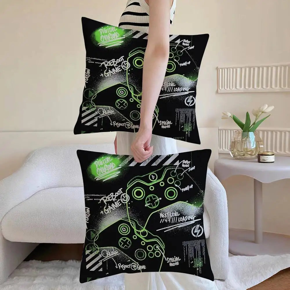 Colorful Graffiti Game Gamepad Pillow Case Anti-dustmite Pillowcase Invisible zipper silky Sofa cushion cover
