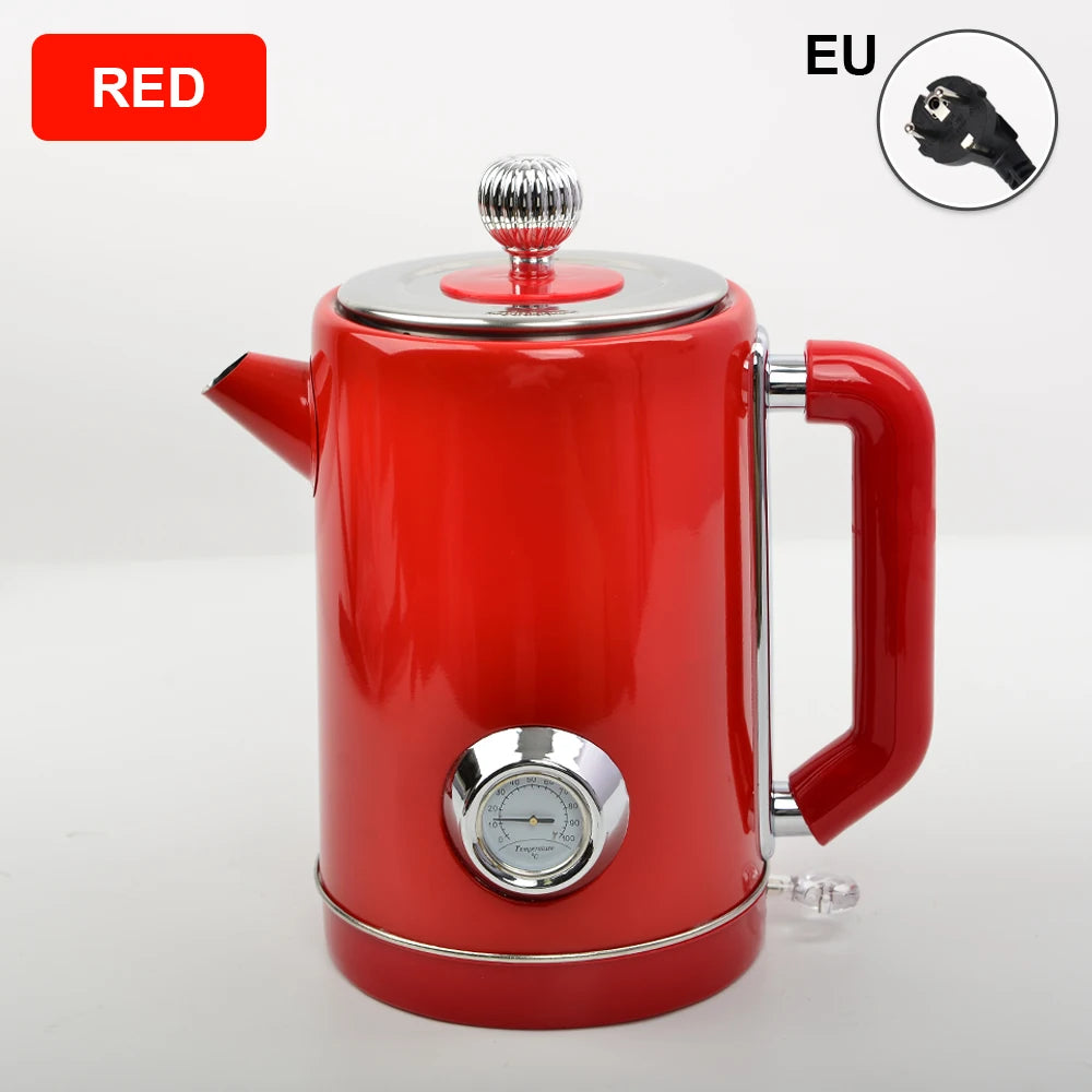 1.8L British Retro Electric Kettle 304 Stainless Steel Fast Boil Auto Shut Off Home Kitchen Hot Water Pot for Tea Coffee