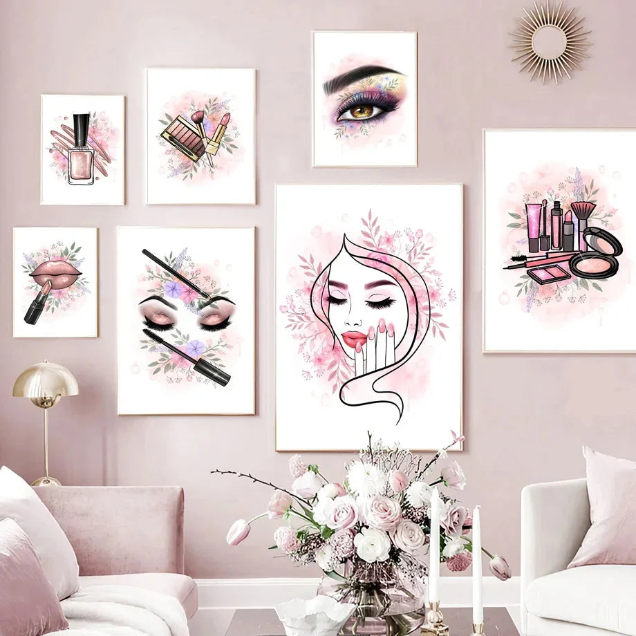 Makeup Beauty Nails Wall Art Print Eyebrow Lips Lipstick Lashes Canvas Painting Nordic Poster Bar Fashion Party Room Home Decor