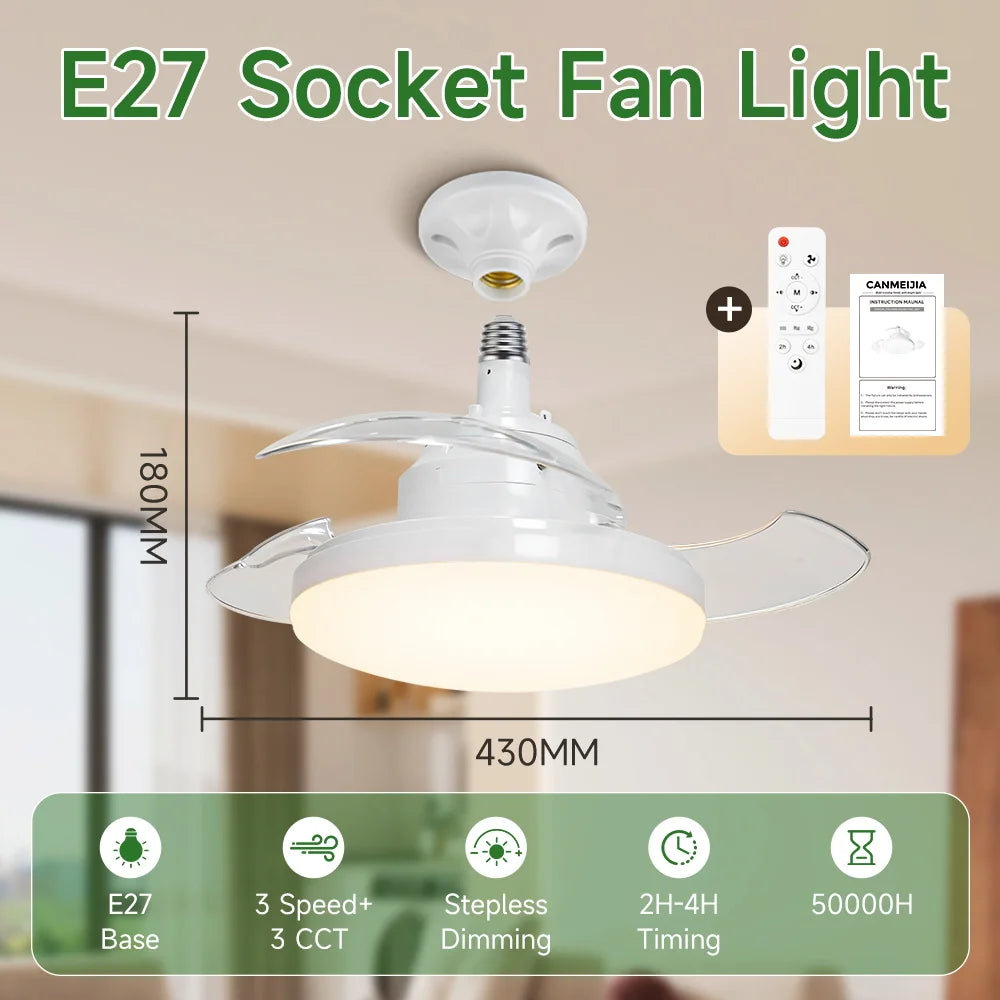 Ceiling Fan Light Suitable For E27 Base Bedroom Fan Lamp With Remote Control Fan Chandelier for Living Room Decor Fan Light
