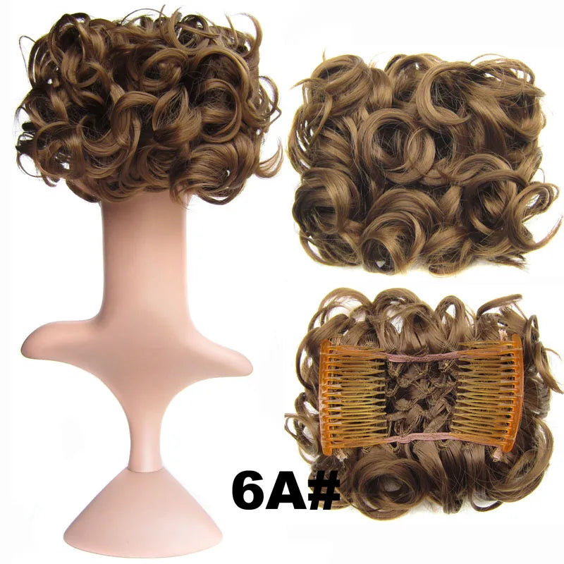 Synthetic Curly Messy Bun With Combs Scrunchie Chignon Dish Hair Bun Extension Clip in Hair Bun Hairpiece for Women Girls
