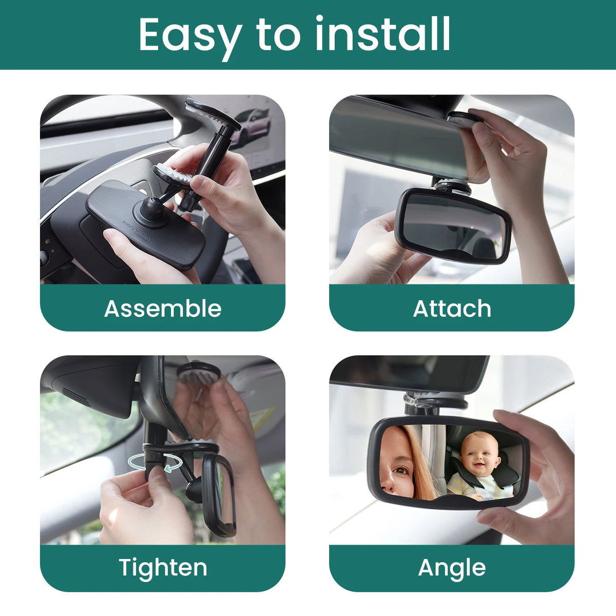 1PC & 2PC Shatterproof & Shakeproof Forward Facing Baby Car Mirror - Clip On Car Mirror for Baby, Newborn Essentials