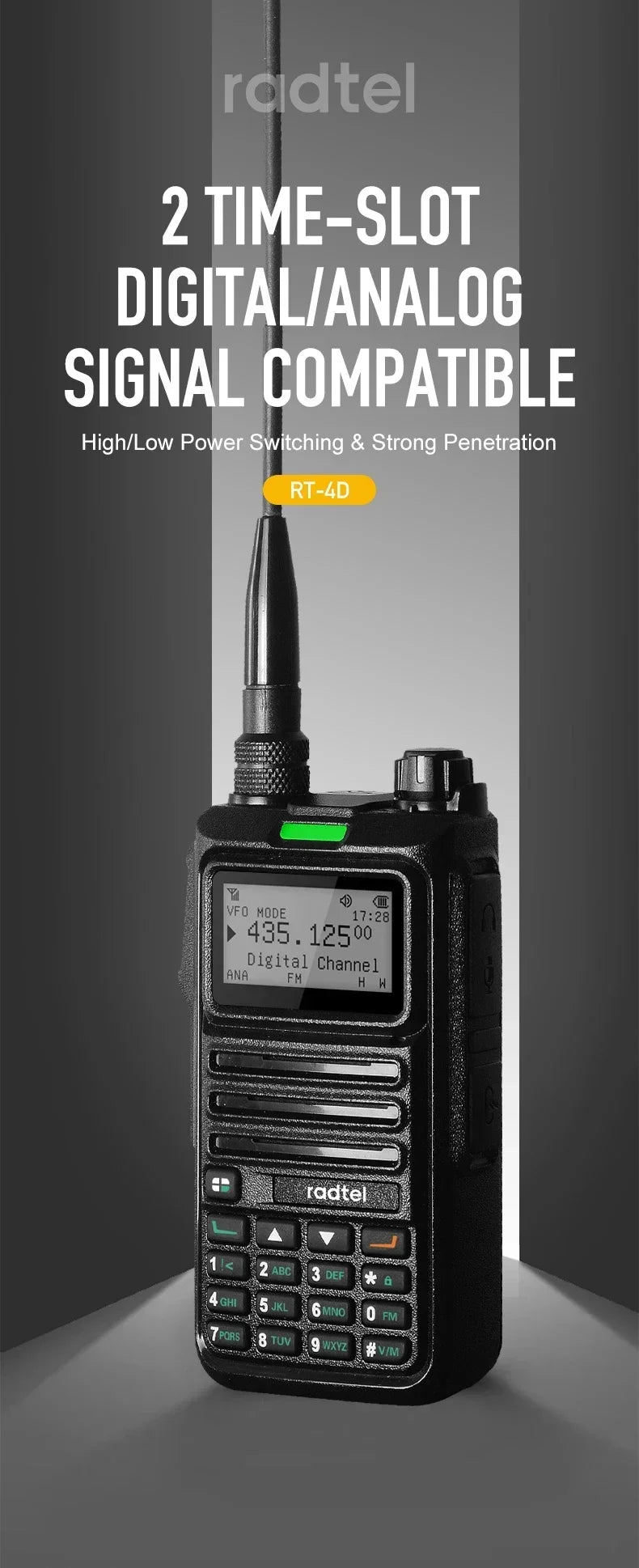 Radtel RT-4D DMR Radio Digital Walkie Talkie Dual Mode Analog Two Way Radio Dual Time Slot Ham Radio 1024 Channels