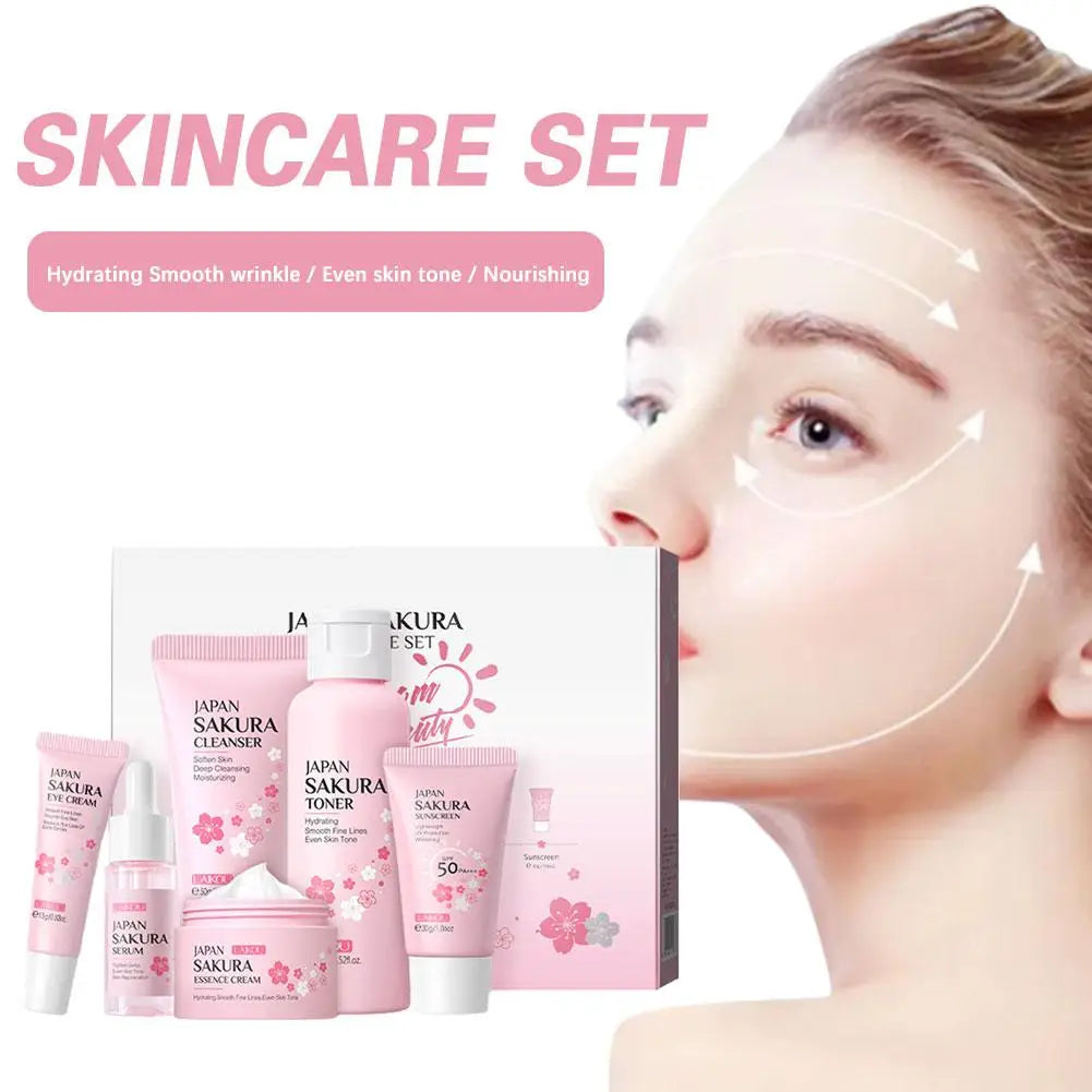 Sakura Skin Care Sets Face Cream Serum Toner Facial Cleanser Sunscreen Eye Cream Face Skin Care Set Gift box Routine Travel Kit