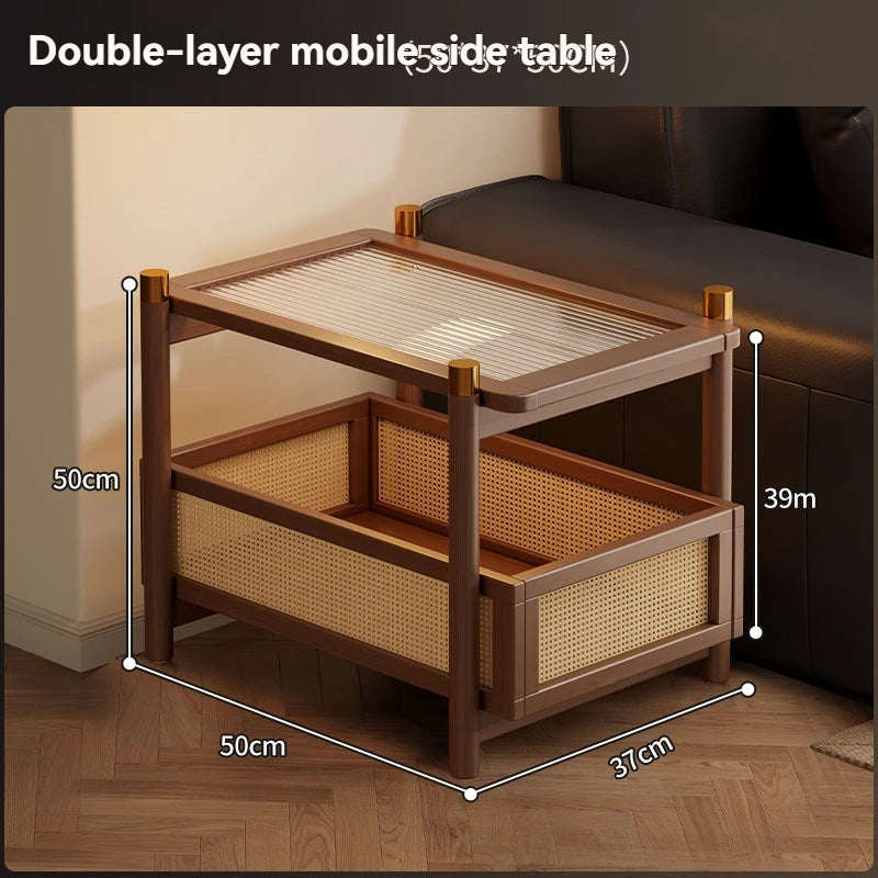 Sofa side table, movable coffee table, small cart, living room small table, bedside side cabinet with wheel storage rack