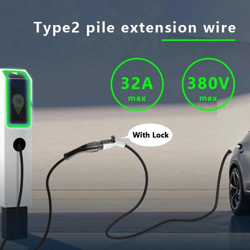 For wired charging stations Portable EV Charging Cable 32A 22KW 3 Phase Electric Car Charger 3.5KW 16A 1 Phase Anti-theft strap