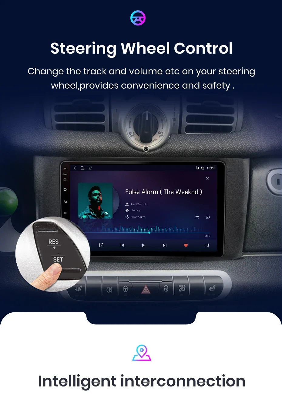 Junsun Wireless CarPlay Android Auto Radio For Smart Fortwo 451 2005 - 2015 Car Intelligent Systems RDS BT DSP 2 din autoradio