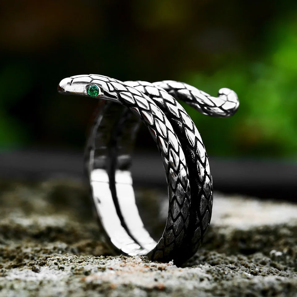 BEIER New Fashion 316L Stainless Steel Rattler Snake Ring Punk Cool Gothic Women Men  Unisex Serpent Stainless Steel Jewelry