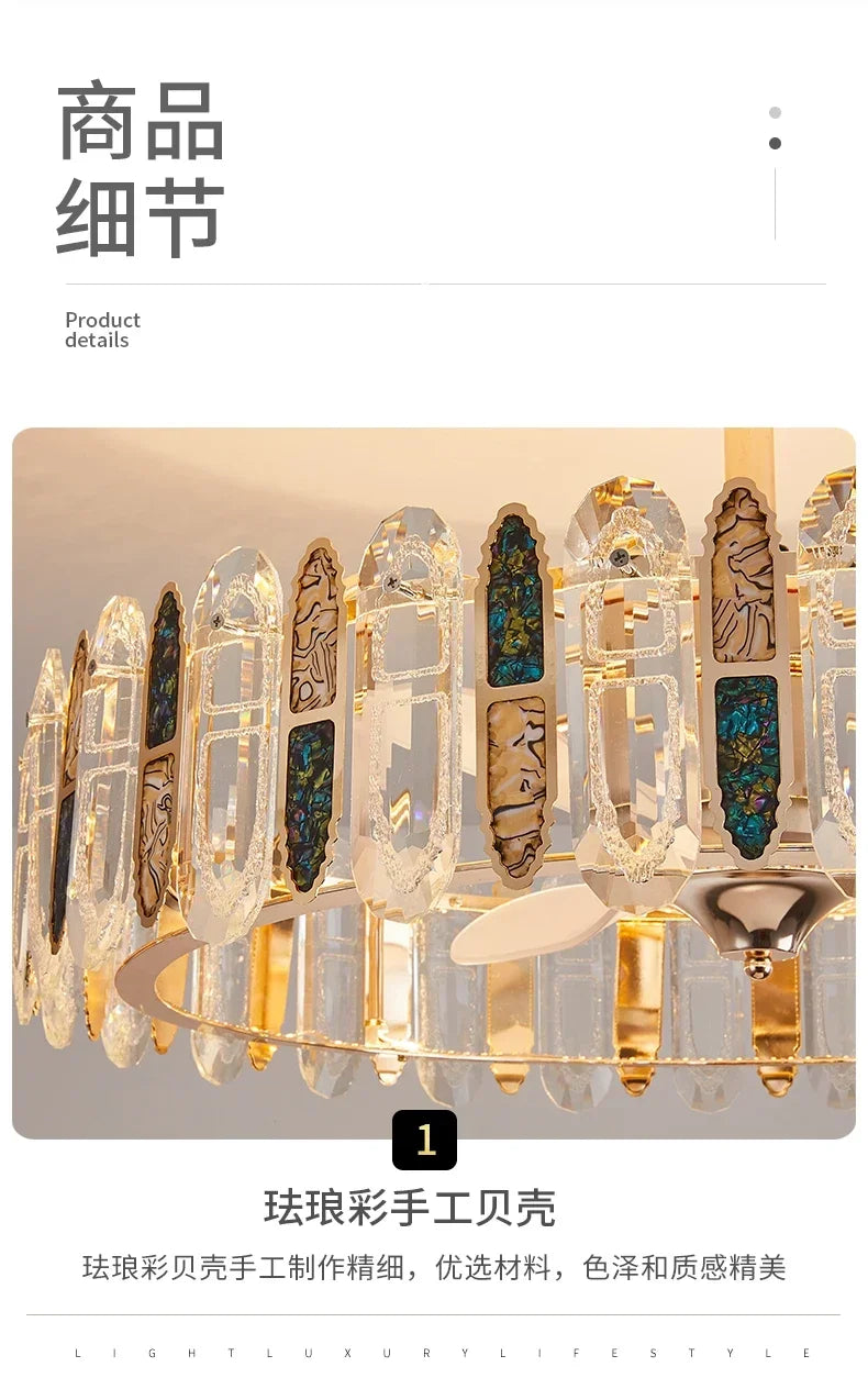 Crystal Ceiling Fan Lamp Modern Living Room Dining Room Remote Integrated Ceiling Fan Light Home Bedroom Study Silent Fan Lights