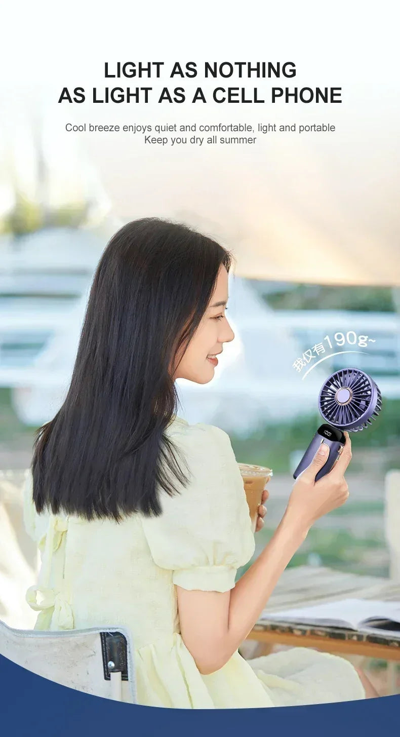 Folding Fan Mini Portable Hand-Held Fan Rechargeable Multifunctional Fan With Display Screen Neck Hanging Fans