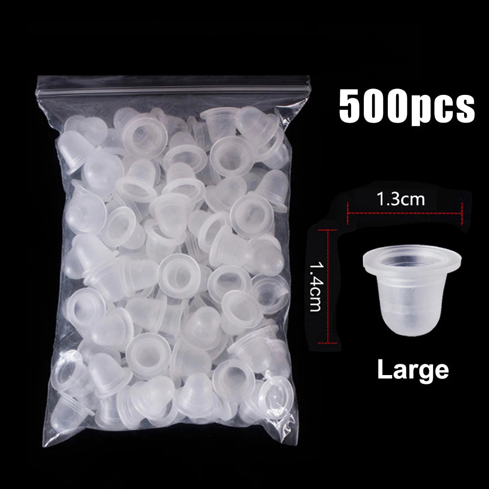 100/500/1000pcs Disposable Tattoo Ink Cup Small Large Size Silicone Permanent Tattoo Makeup Eyebrow Pigment Container Cap Supply